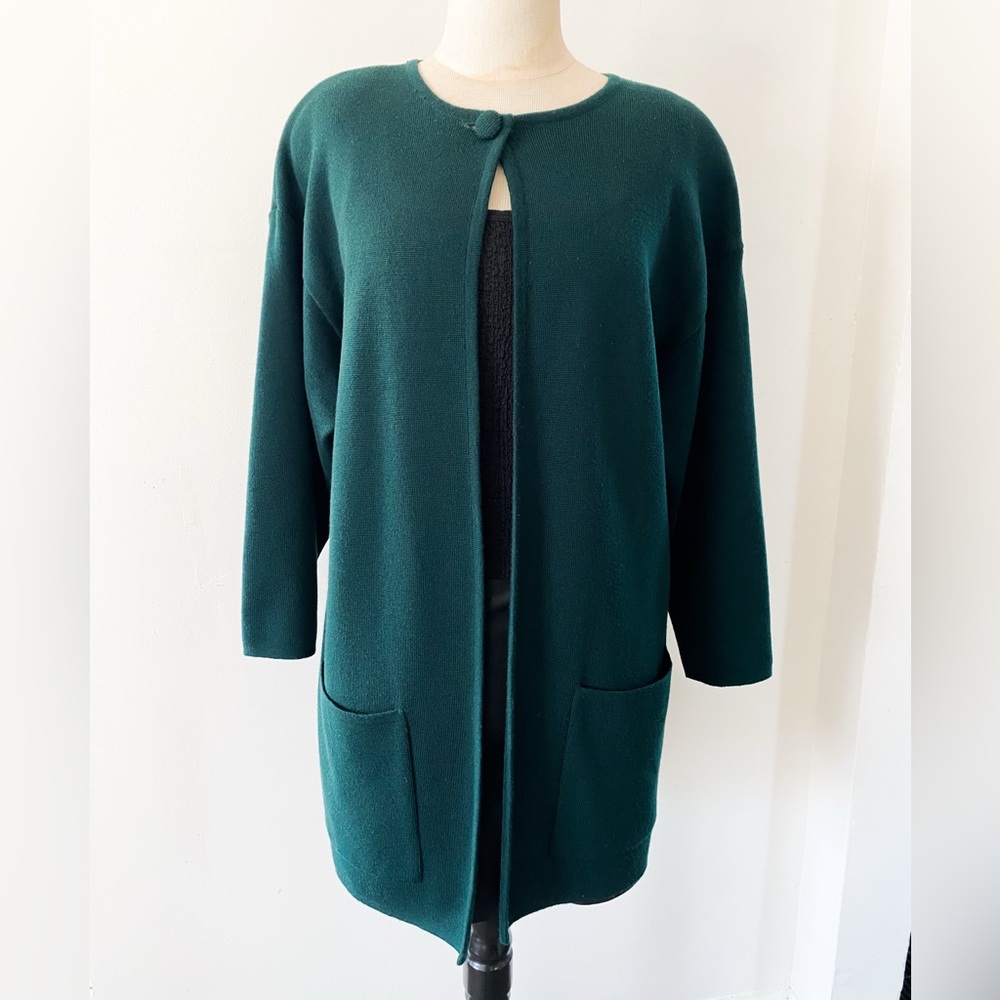 Vintage Ports International 100% Geelong Lambswool Cardigan - Forest Green Small
